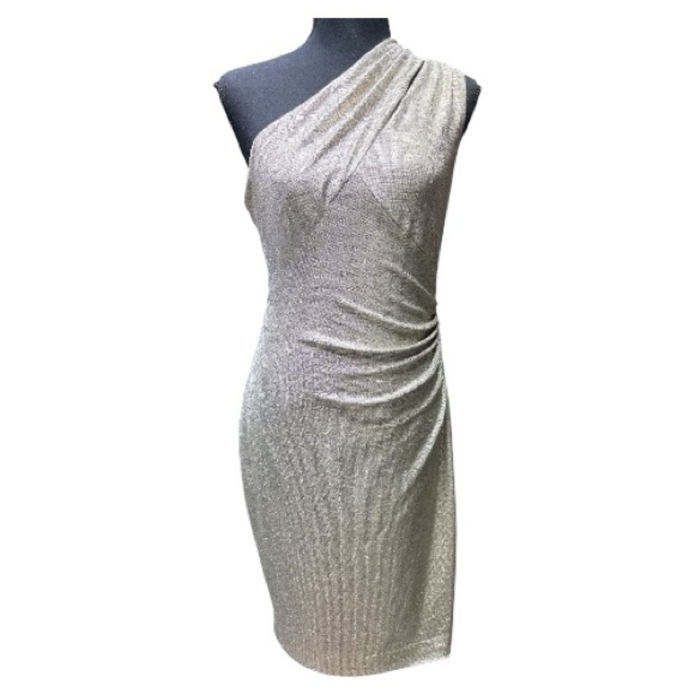 Lauren Ralph Lauren One-Shoulder Gold Lurex Sheath Dress Size 6